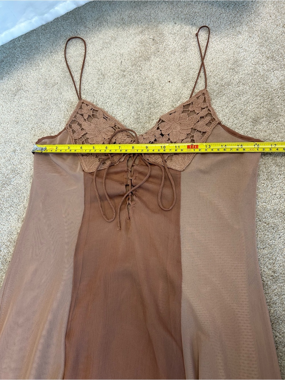 ZARA Lace Bust Sheer Maxi Dress Taupe Brown Size L NWT Resort Beach Boho - Picture 8 of 15